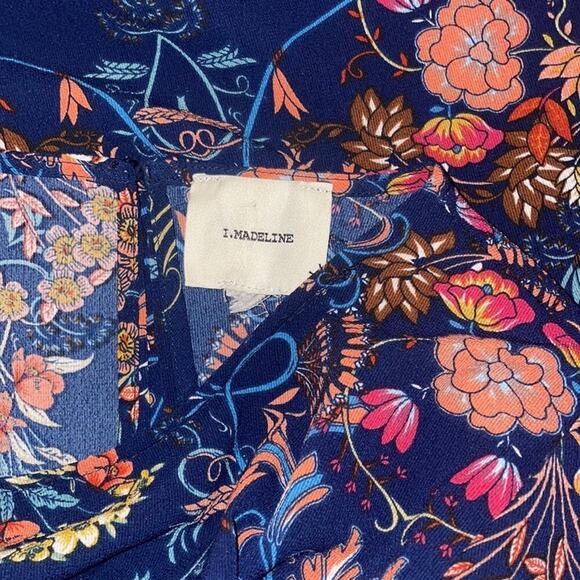 I. MADELINE Garden Splendor Blue Floral Midi Shirt Dress Brunch Cottage Demure - Picture 4 of 7